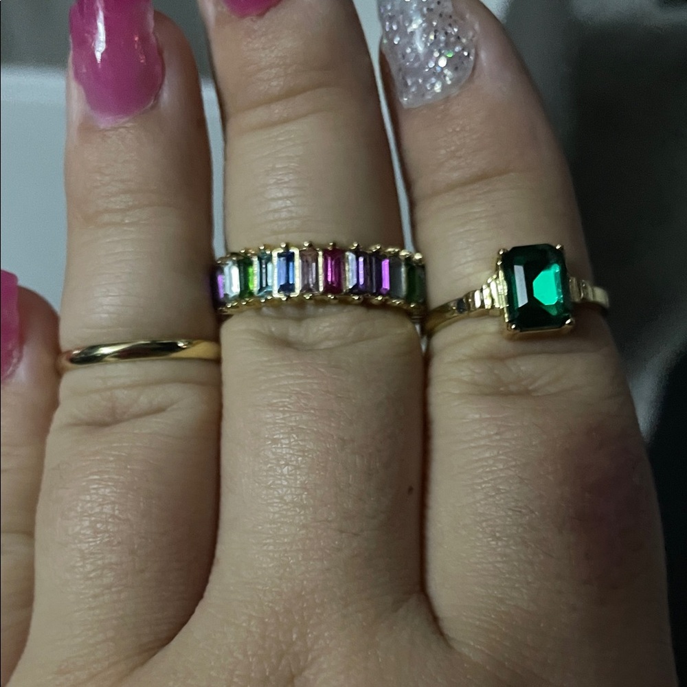 Gold and Multicolor Gemstone Ring Trio